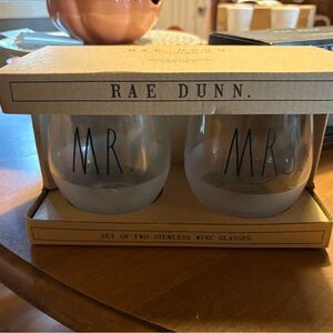 Rae Dunn Mr. and Mrs. Stemless Wine Glasses - Clear